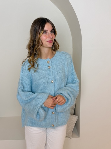 [30686 Blau] Strickjacke mit goldenen Knöpfen